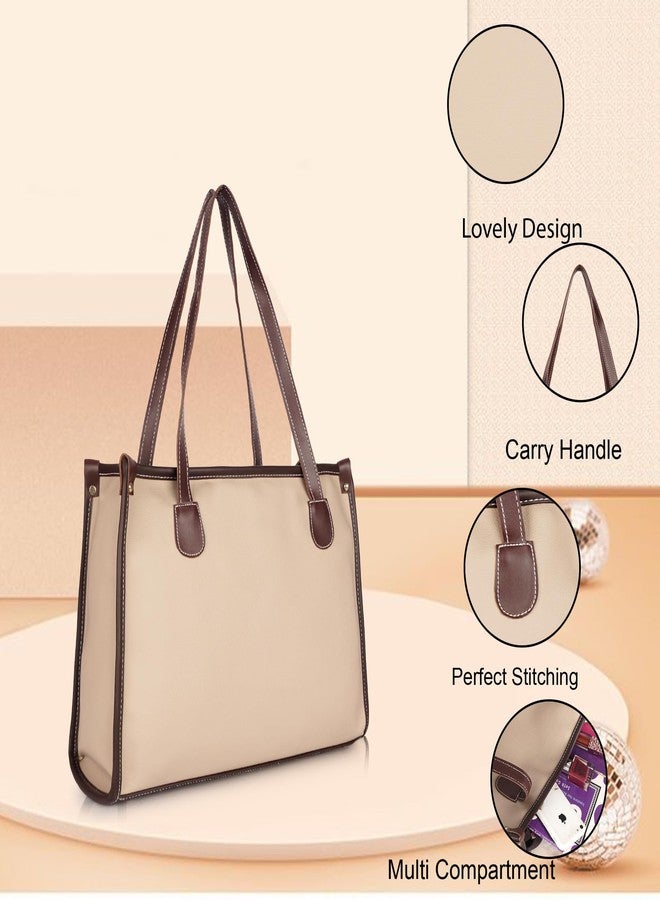 DANIEL CLARK Professional Two-Tone Leather Tote Bag, Black with Brown Trim, Double Handle Design, Large Capacity Shoulder Bag (Beie) - Image 2